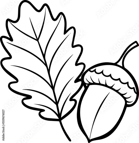 oak leave and acorn outline vector illustration line art 