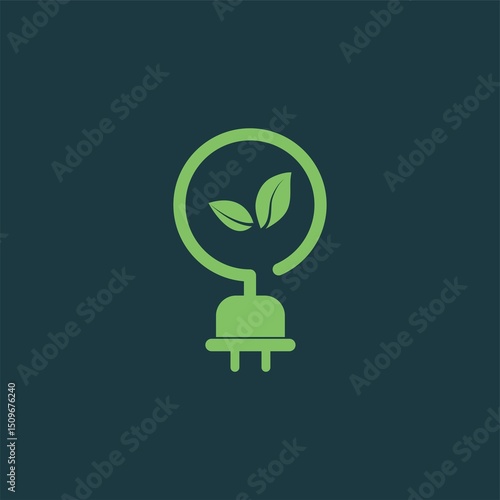 Eco power logo plug electrical line leaf sketch flat contrast design