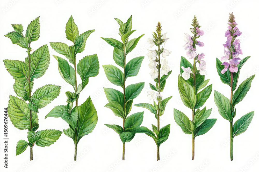 Fototapeta premium A detailed illustration of common garden weeds isolated for identification and management