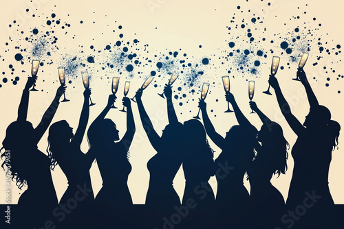 People celebrating New Year silhouettes pack