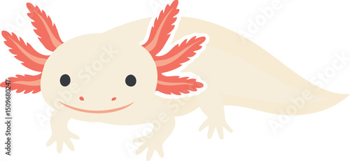 Cute cartoon axolotl illustration for kids, Smiling axolotl drawing for children products