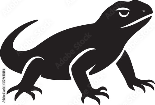 Lizard silhouette simple black design, Minimal lizard black figure illustration