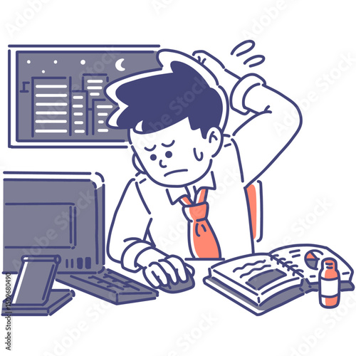 残業をする疲れたビジネスマン