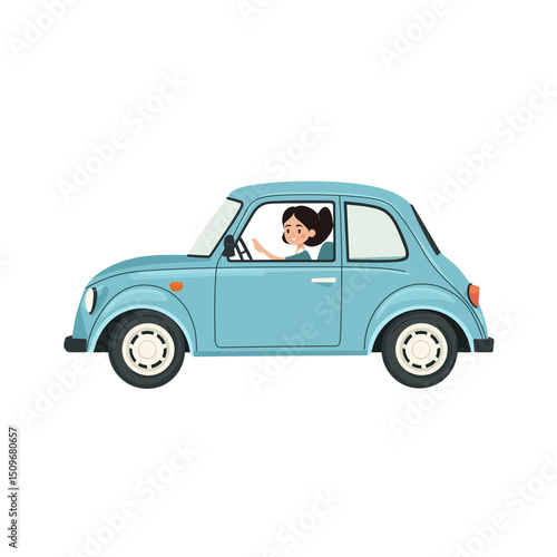 Happy driver enjoys a sunny ride. PNG image, transparent background