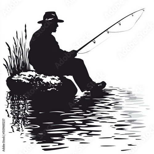 silhouette of man fishing ,...