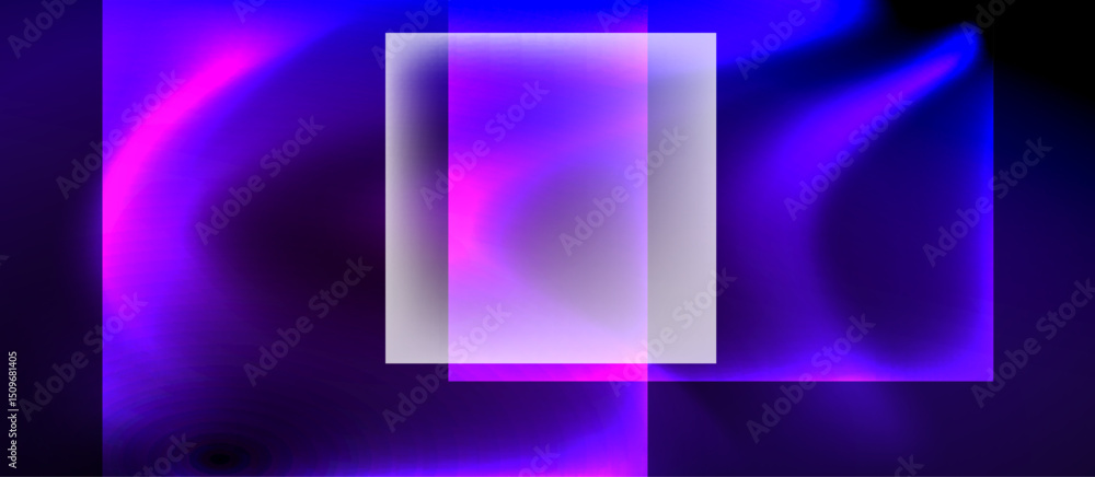 Fototapeta premium Abstract composition features glowing purple hues, blurred shapes, central square. Minimalist design evokes futuristic energy, soft gradients.