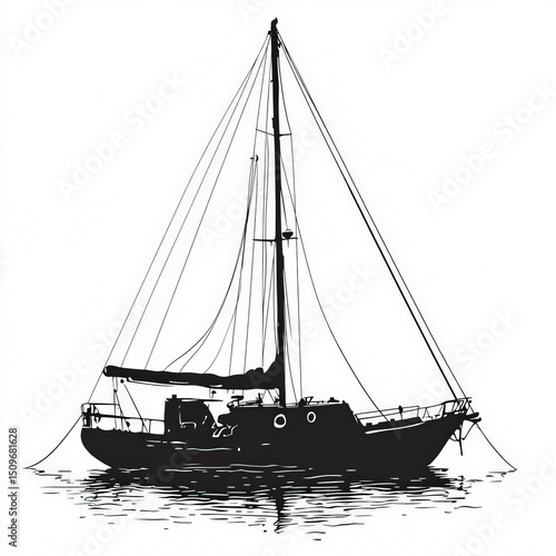 yacht silhouette , black an...