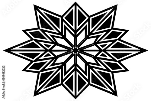 Abstract geometric star design in black and white on clean white background