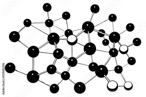 Abstract molecular structure illustrative graphic featuring connected spherical shapes