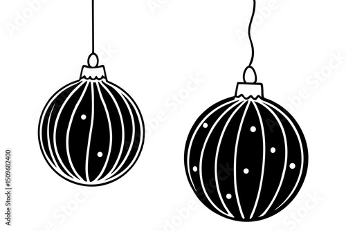 Black and white christmas baubles minimalist design with hanging elements