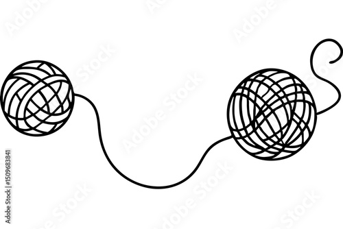 Two balls of yarn connected by a line simple black and white design