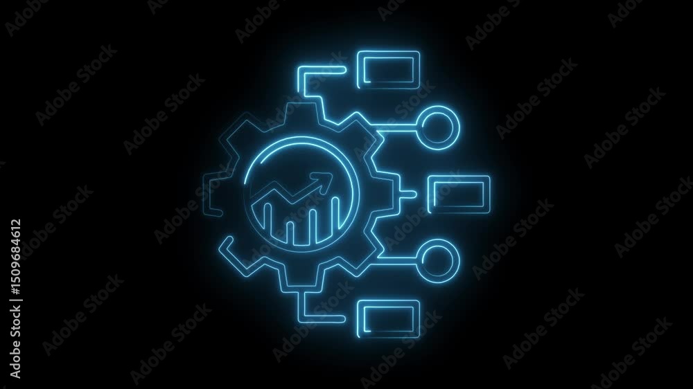 Neon style digital marketing strategy analytics and automation process illustration on black background Neon style digital marketing strategy analytics and automation process illustration on black background