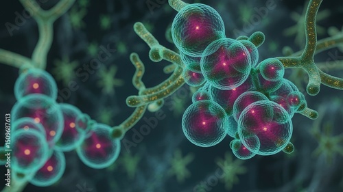 Intricate depiction of luminous microbial clusters and their filamentous structures