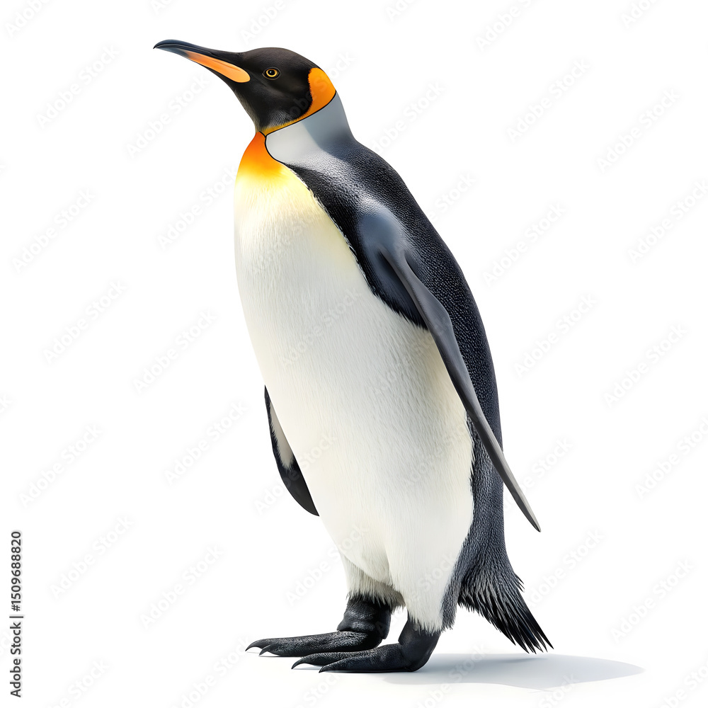 Naklejka premium A full-body emperor penguin standing upright with a clean, smooth appearance and detailed feathers.