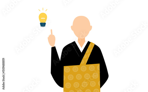 仏教のお坊さんがアイデアをひらめくシンプルなイラスト