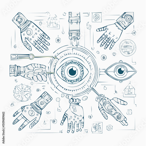 A crisp collection of high-tech cybernetic upgrades in vector form—great for sci-fi anatomy or design.