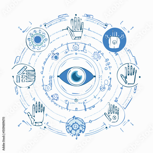 A crisp collection of high-tech cybernetic upgrades in vector form—great for sci-fi anatomy or design.