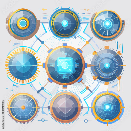 A crisp collection of high-tech cybernetic upgrades in vector form—great for sci-fi anatomy or design.