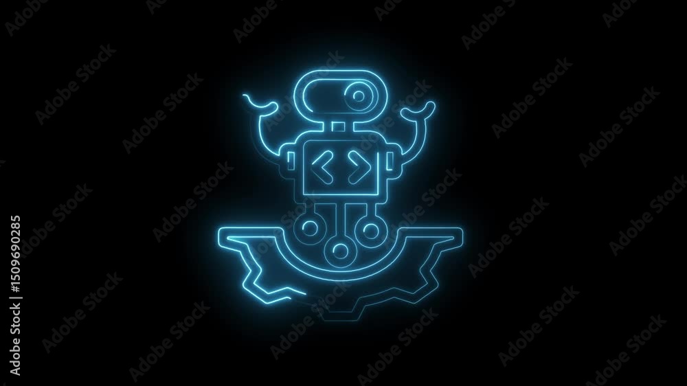 Glowing neon robot gear icon animation future automation and technology concept Glowing neon robot gear icon animation future automation and technology concept