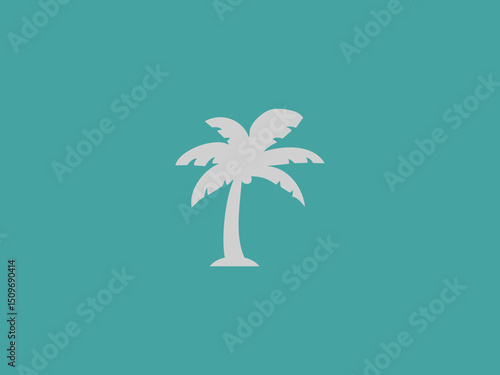A solid light gray silhouette of a palm tree with a slender trunk and broad
