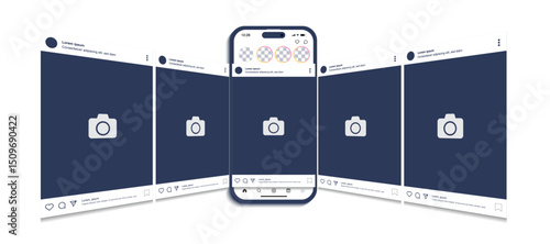 Social Media Post Carousel on Smartphone – Modern Flat Style Vector of Mobile App Interface on White Background.