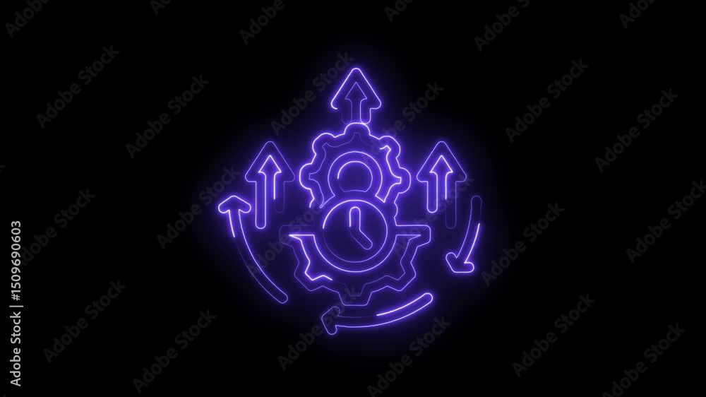 Neon style workflow automation with clock and gear progress concept loopable background Neon style workflow automation with clock and gear progress concept loopable background