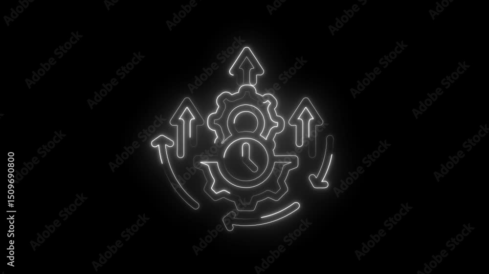 Automation technology gears clock and arrow combination futuristic design glow effect isolated on black background Automation technology gears clock and arrow combination futuristic design glow effect isolated on black background