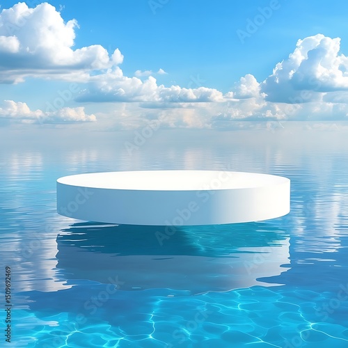 Wallpaper Mural White circular platform floating on calm ocean water under blue sky with clouds Torontodigital.ca
