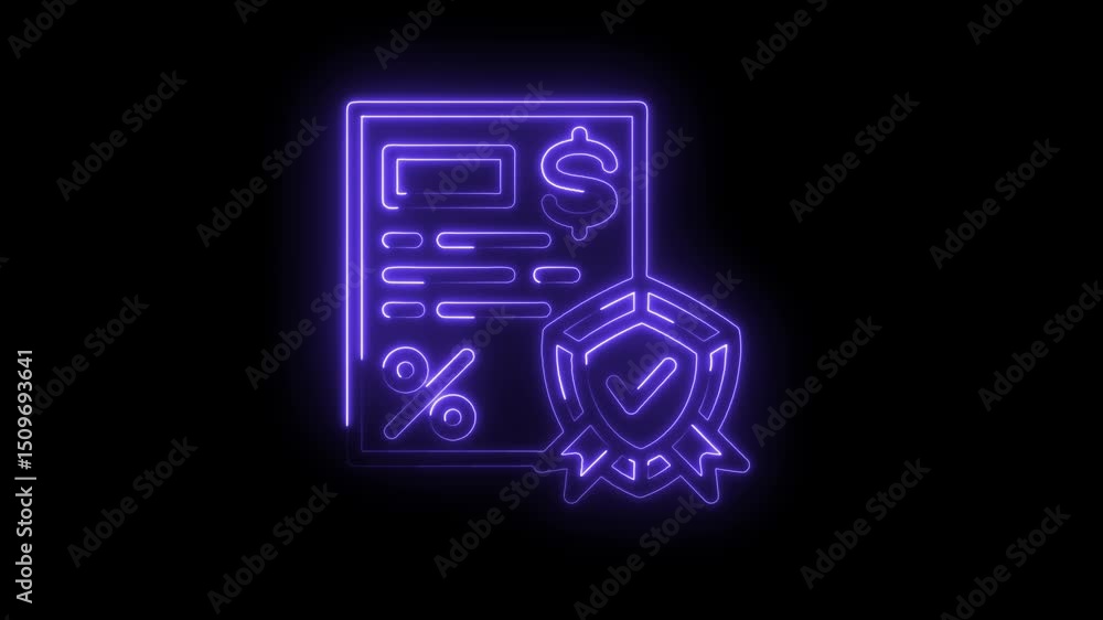 Business financial agreement document with security shield glow effect on black background Business financial agreement document with security shield glow effect on black background
