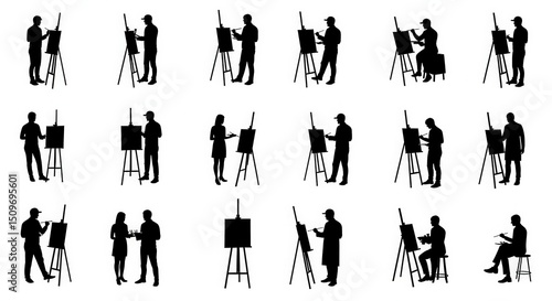 Artist and painter silhouettes showing people at easels engaged in creative expression 