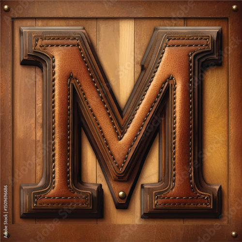 Leather Letter M on Wooden Background