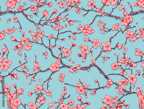 cherry blossom, flower, pattern, floral, seamless, vector, illustration, nature, spring, blossom, design, wallpaper, decoration, flowers, pink, cherry, tree, art, leaf, beauty, plant, texture, branch,