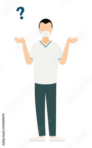 Simple illustration of a male nurse with a wide forehead questioning