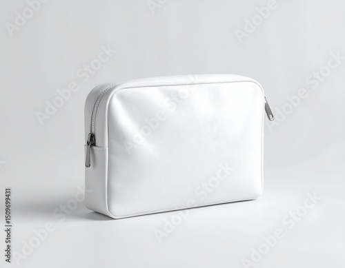 White cosmetic bag on plain background