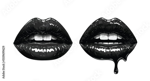 Gothic Glossy Lips Vector – Dripping Dark Aesthetic Art