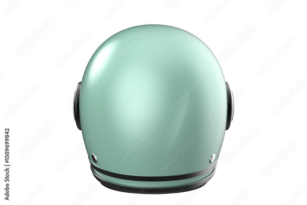 Fototapeta premium Vintage Mint Green Motorcycle Helmet Illustration - High-Quality Isolated Render on Transparent PNG HD Background - Essential Safety Gear for Urban Riding, Scooter Commuting, and Retro Transport \