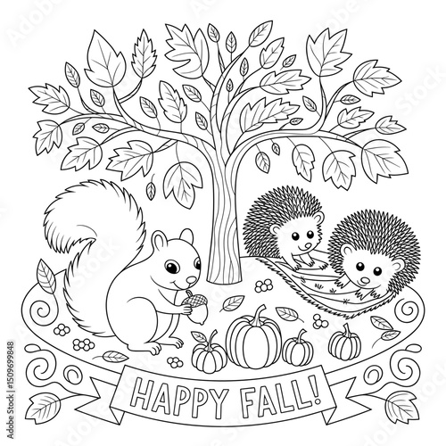  fall outline, fall coloring page, fall coloring, summer coloring, kawaii animal coloring, outline, illustration, cute coloring book cover, cover, cute kids illustration, cartoon cover, cartoon illust