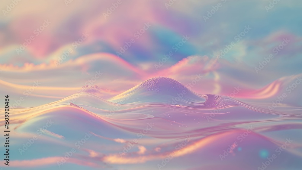 Obraz premium Dreamy landscape with pastel clouds and shimmering water, creating a tranquil and magical ambiance