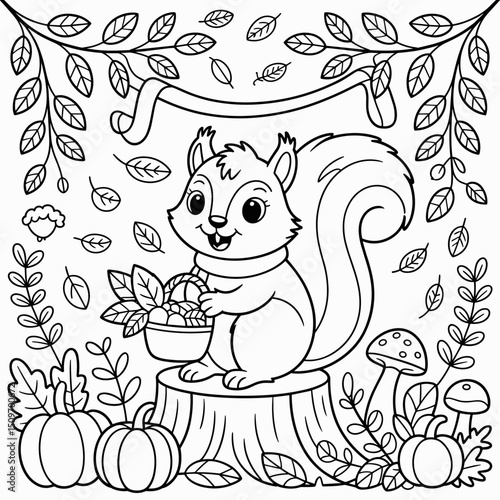  fall outline, fall coloring page, fall coloring, summer coloring, kawaii animal coloring, outline, illustration, cute coloring book cover, cover, cute kids illustration, cartoon cover, cartoon illust