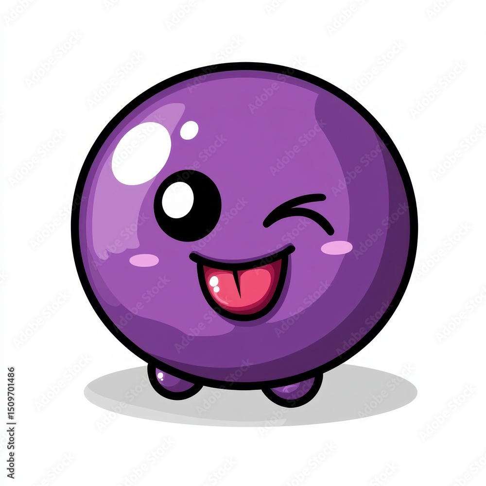 Fototapeta premium Cute purple cartoon character with playful expression and shiny surface