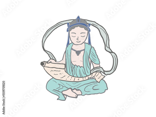 Illustration of a bodhisattva reading a scroll
