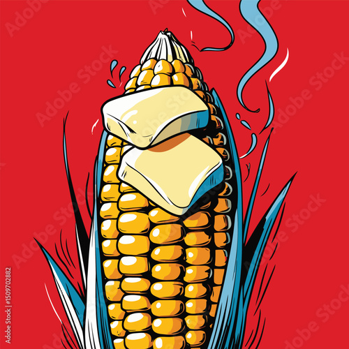illustration of grilled corn with melted butter on top