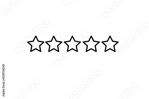 Outlined star rating system showing five empty stars, commonly used for user reviews, feedback, and quality rating interfaces, presented on a white background for UI/UX design.