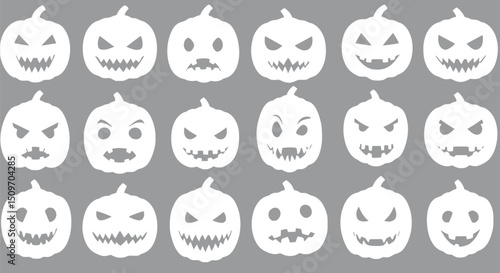 Halloween Pumpkin Faces: 18 Jack-o'-lantern Stencils Grey Background