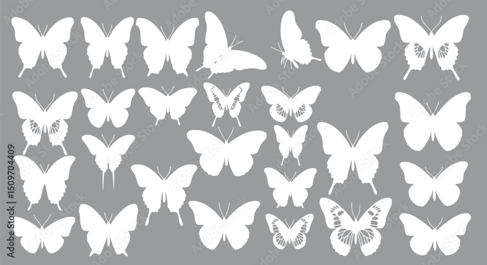 Fototapeta premium White Butterfly Silhouettes Collection of 28 Butterfly Clipart Vector 