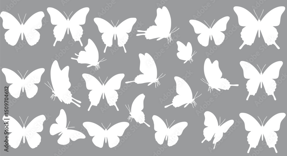White Butterfly Silhouettes Seamless Pattern Grey Background Nature Wa White Butterfly Silhouettes Seamless Pattern Grey Background Nature Wa