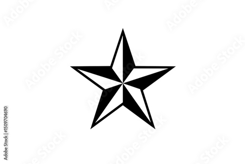Bold black military star icon with five points, vector graphic representing army insignia, patriotic rank badge, strong symbol of honor and defense, clean outline design isolated on white background