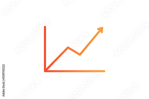 Orange upward arrow chart in modern vector line style for financial progress, analytics, or data tracking, isolated on transparent background