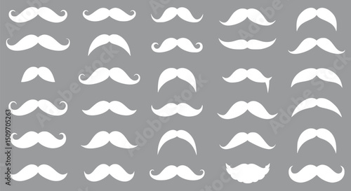 Collection of White Mustache Silhouettes Vector Clipart Mustaches Set