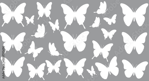 White Butterfly Pattern Grey Background Seamless Texture Vector Illust